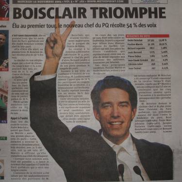 André Boisclair auf der Titelseite von 'métro Montréal' vom 15.11.2005. Foto: Paul Morf Gronert
