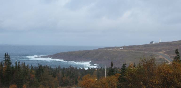 Cape Spear von Weitem: Kleine weie Huser und zwei Leuchttrme. Foto: Paul Morf Gronert